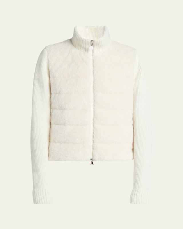 Quilted Combo Zip-Front Cardigan